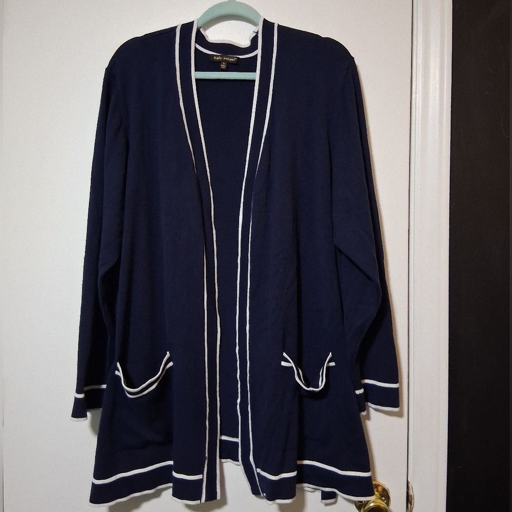 Kathy Ireland Navy Cardigan with White Trim Size 3X